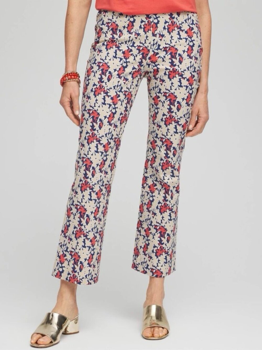 NEW Chico's So Slimming Size 12 Flare Pants Juliet Floral Kick Pull On Rust Blue
